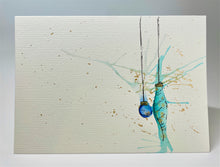 Blue, Jade and Gold Splatter Baubles - Hand Painted Christmas Card