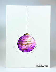 Abstract Purple and Gold Bauble - Hand Painted Christmas Card