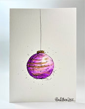 Abstract Purple and Gold Bauble - Hand Painted Christmas Card