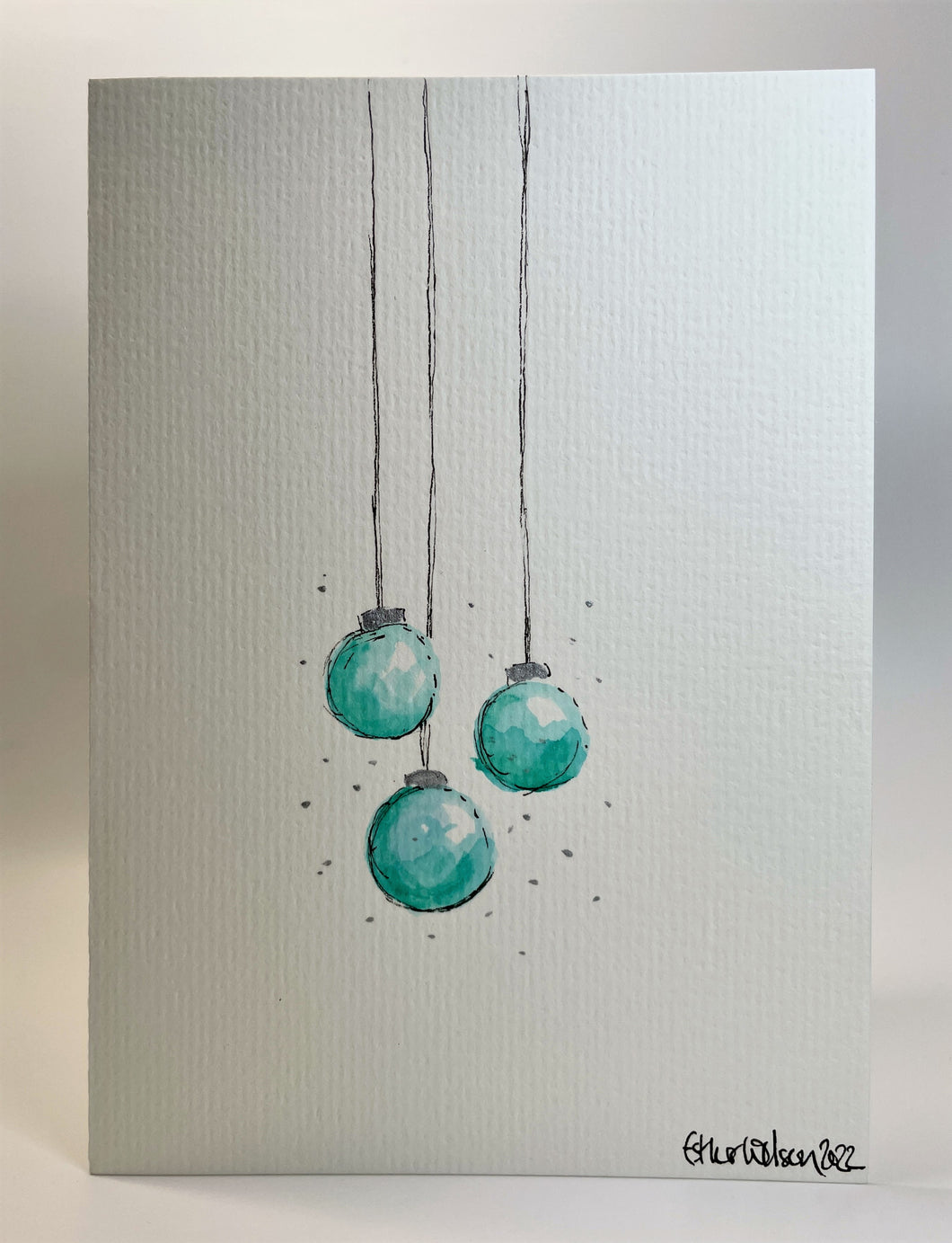Turquoise and Silver Baubles - Hand Painted Christmas Card