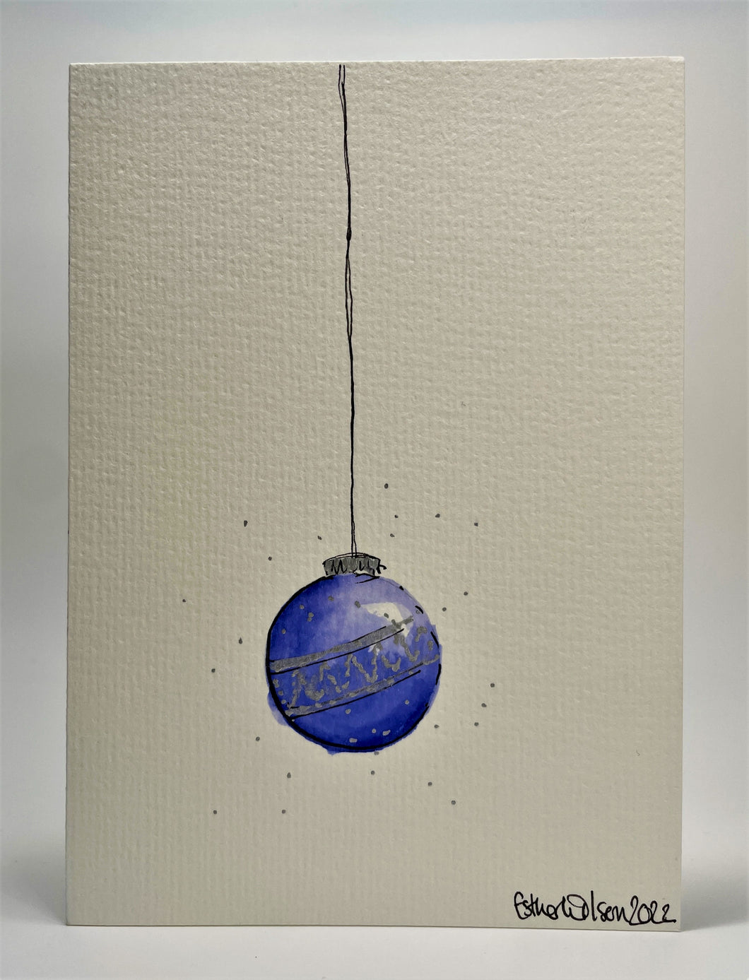 Indigo Blue and Silver Bauble - Hand Painted Christmas Card