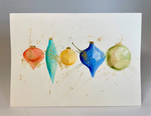 Abstract Multicolour Retro Baubles - Hand Painted Christmas Card