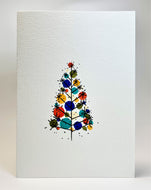 Retro Multicolour Circles and Starburst Tree - Hand Painted Christmas Card