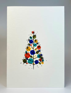 Retro Multicolour Circles and Starburst Tree - Hand Painted Christmas Card
