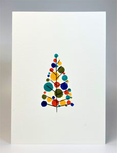 Abstract Retro Multicolour Circles Tree - Hand Painted Christmas Card