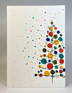 Abstract Retro Multicolour Circle Tree - Hand Painted Christmas Card