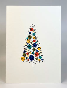 Retro Multicolour Circles Tree - Hand Painted Christmas Card