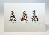 Three Retro Multicolour Trees - Hand Painted Christmas Card