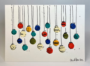 Multicolour Christmas Baubles - Hand Painted Christmas Card