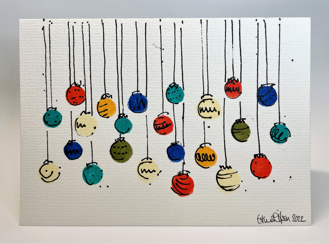 Multicolour Christmas Baubles - Hand Painted Christmas Card