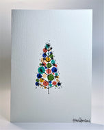 Retro Muted Multicolour Circles and Starburst Tree - Hand Painted Christmas Card