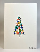 Retro Muted Multicolour Circles and Starburst Tree - Hand Painted Christmas Card