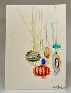 Abstract Retro Multicolour Baubles - Hand Painted Christmas Card