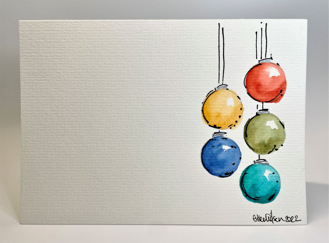 Multicolour Baubles - Hand Painted Christmas Card