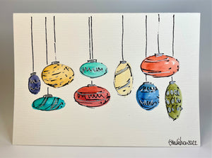 Abstract Multicolour Baubles - Hand Painted Christmas Card