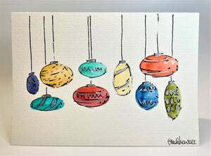 Abstract Multicolour Baubles - Hand Painted Christmas Card