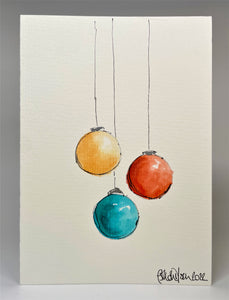 Bright Baubles - Hand Painted Christmas Card