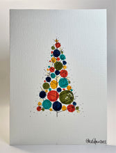 Retro Multicolour Circles and Starburst Tree - Hand Painted Christmas Card