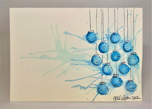 Small Turquoise Baubles - Hand Painted Christmas Card
