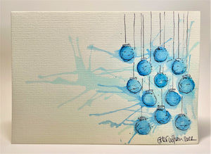 Small Turquoise Baubles - Hand Painted Christmas Card