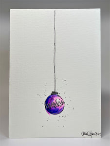 Little Pink and Purple Bauble - Hand Painted Christmas Card