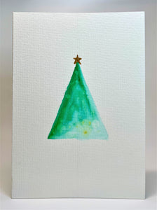 Abstract Christmas Tree with Star - Hand Painted Christmas Card