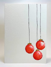 Small Red and Gold Baubles - Hand Painted Christmas Card