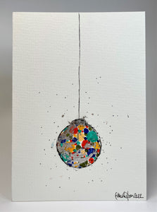 Abstract Multicolour and Silver Leaf Bauble - Hand Painted Christmas Card