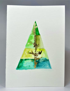 Abstract Christmas Tree with Gold Leaf - Hand Painted Christmas Card