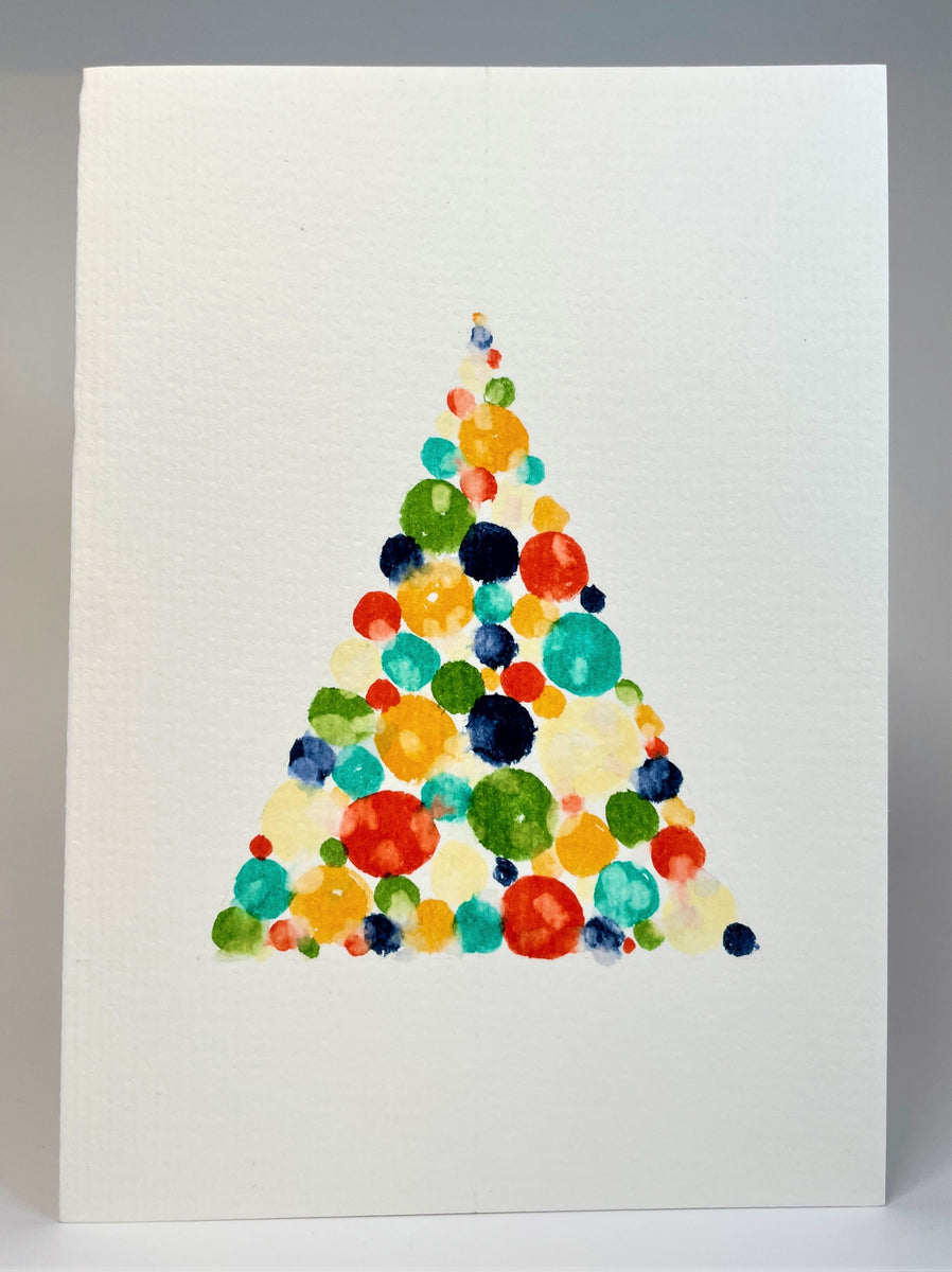Abstract December Card Modern Multicolour Abstract Circle Tree - Hand Painted Christmas Card ...