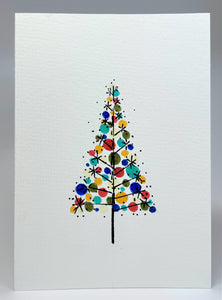 Multicolour Circles and Starburst Tree - Hand Painted Christmas Card
