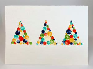 Modern Multicolour Abstract Circle Trees - Hand Painted Christmas Card