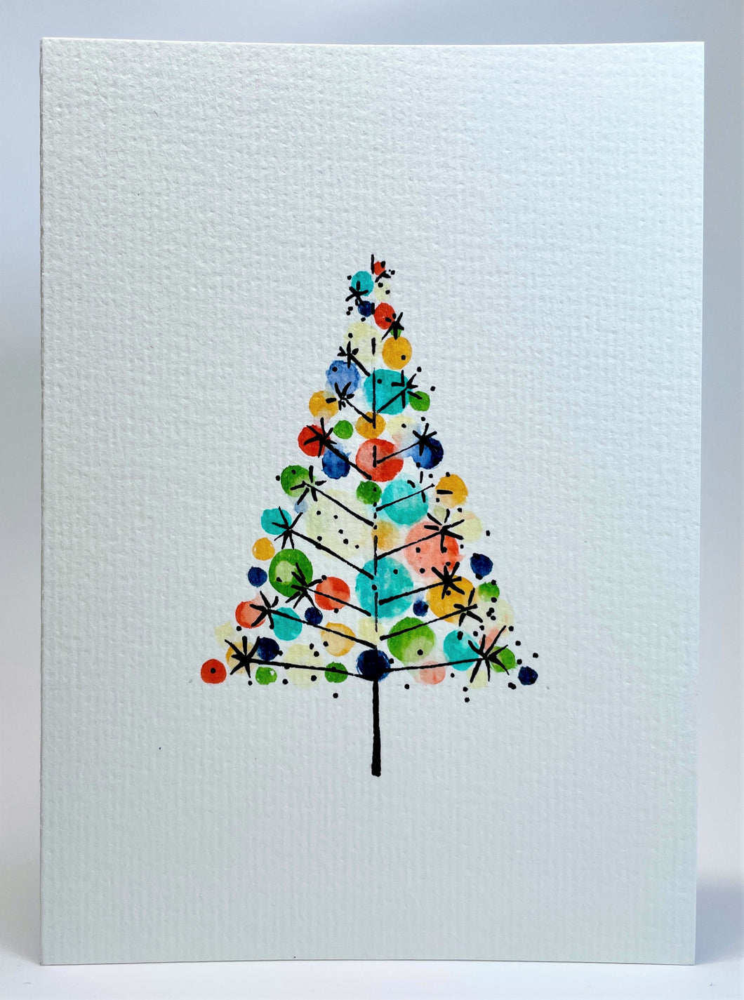 Modern Multicolour Circles and Starburst Tree - Hand Painted Christmas Card