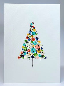 Modern Multicolour Circles and Starburst Tree - Hand Painted Christmas Card