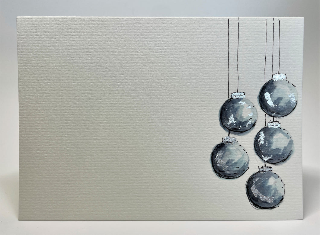 Abstract Monochrome and Silver Leaf Baubles - Hand Painted Christmas Card