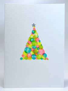 Modern Abstract Fluoro Circle Tree - Hand Painted Christmas Card