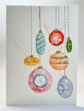 Vintage Multicolour Baubles with Gold Leaf - Hand Painted Christmas Card