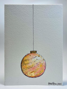Abstract Pink, Yellow and Gold Leaf Bauble - Hand Painted Christmas Card