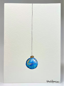 Little Turquoise and Gold Leaf Bauble - Hand Painted Christmas Card