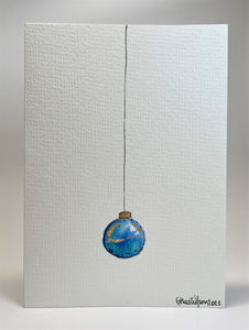 Little Turquoise and Gold Leaf Bauble - Hand Painted Christmas Card