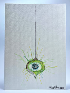 Vintage Green and Blue Bauble with Silver Leaf - Hand Painted Christmas Card