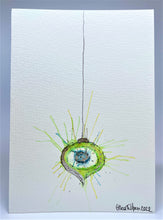 Vintage Green and Blue Bauble with Silver Leaf - Hand Painted Christmas Card