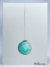 Small Teal and Silver Leaf Bauble - Hand Painted Christmas Card