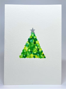Abstract Green Circle and Silver Star Tree - Hand Painted Christmas Card