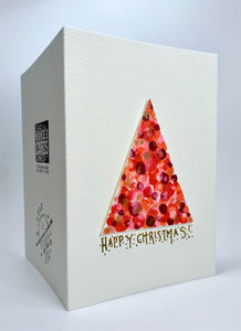 Happy Christmas Triangle Tree in Red/Gold - Hand Painted Christmas Card