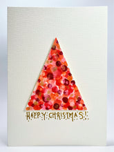 Happy Christmas Triangle Tree in Red/Gold - Hand Painted Christmas Card