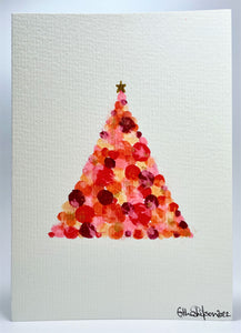 Abstract Red Circles and Gold Star Tree - Hand Painted Christmas Card