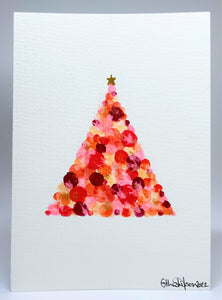 Abstract Red Circles and Gold Star Tree - Hand Painted Christmas Card
