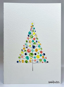 Muted Multicolour Circles and Starburst Tree - Hand Painted Christmas Card