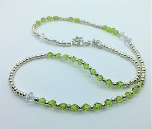 Beaded Lacelet - Necklace and bracelet - Silver with Green Swarovski Crystals - eDgE dEsiGn London